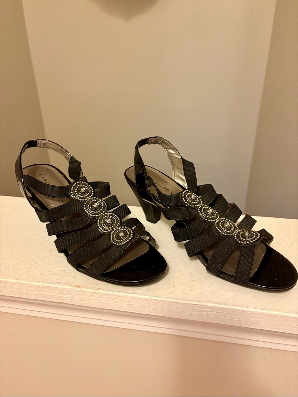 Karen Scott Black Beaded Strappy Slingback Sandals